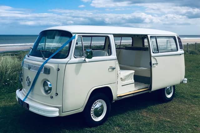 A VW camper van is the pride and joy of Northumbria Wedding Cars.