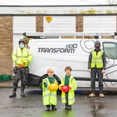 Reception pupils at NCEA Warkworth Primary School visit builders from Transform Building Services on the site of the new early years provision.