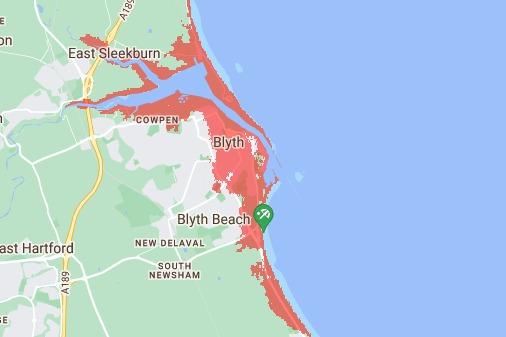 By 2050, Blyth will be the worst hit area on the Northumberland coast. South Beach, Port of Blyth and Ridley Park are predicted to be under water.