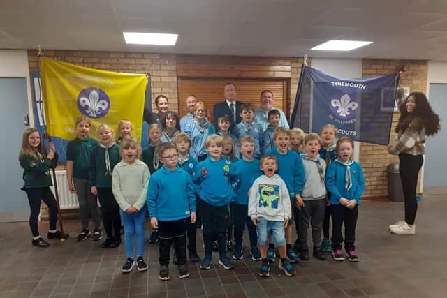 Members of Tynemouth Sea Scout Group with their new banners.