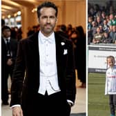 Ryan Reynolds, left, sent a video message of support to Leland, who was mascot at Blyth Spartans' FA Cup match against Wrexham.