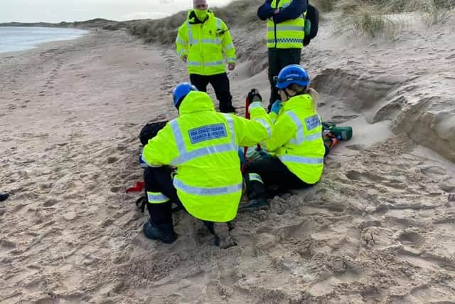 Howick Coastguard Rescue Team, their colleagues based in Seahouses, the North East Ambulance Service and Seahouses RNLI all worked together during the call out. Photo by Howick Coastguard Rescue Team.