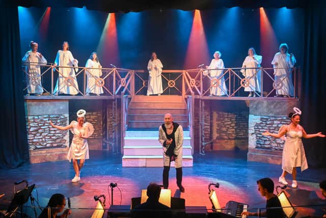 Mark Stenton as Judas and dancers Juliette Bell and Leonie Airlie in the Alnwick Stage Musical Society production of Jesus Christ Superstar. Picture by Michael Pearson