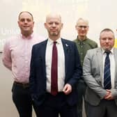 The North East Mayoral Hustings at Newcastle University. Candidates L-R Guy Renner-Thompson, Jamie Driscoll, Andrew Gray, Paul Donaghy, Aidan King and Kim McGuinness. Photo: NCJ Media.
