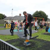 Mayor Taylor joined local children in testing out the equipment. (Photo by Blyth Town Council)