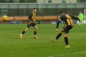Alex Harris in action against Edinburgh University. He opened the scoring for Berwick Rangers from the penalty spot. Picture: Alan Bell