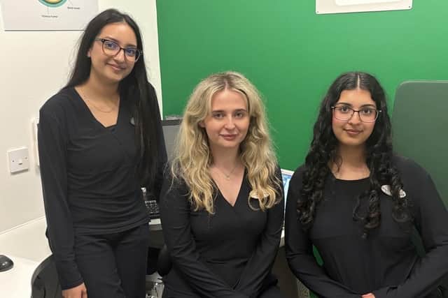 Rimsha Faheen, Niamh Cummings and Faria Mukhtar from Specsavers in Ashington.