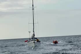 The yacht had lobster pot ropes caught round its rudder. Photo: Berwick-upon-Tweed RNLI.