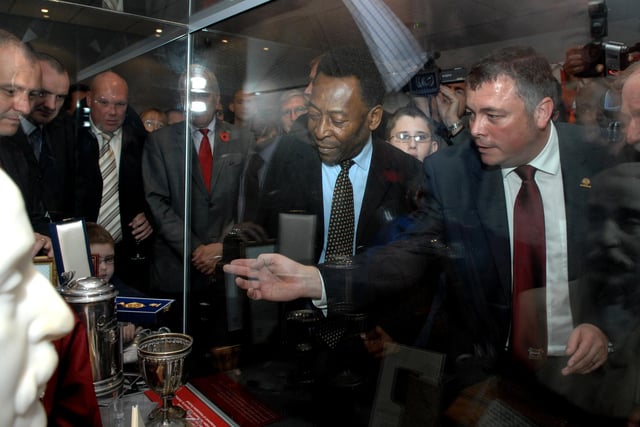 Brazilian superstar Pele  with Richard Tims, officially opening the display on the 150th anniversary of Shefffield FC