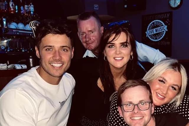 Love Island contestant Brad McClelland with friends at Lounge Bar in Amble.