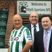 Kevin Scott, vice chair Blyth Spartans, with John Behan and Andrew Skelton, directors of SOS Group.