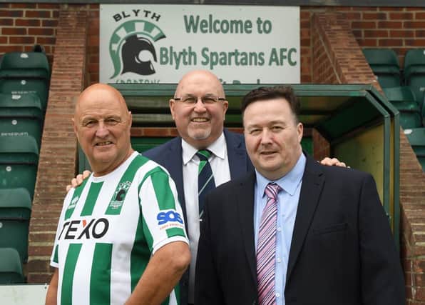 Kevin Scott, vice chair Blyth Spartans, with John Behan and Andrew Skelton, directors of SOS Group.
