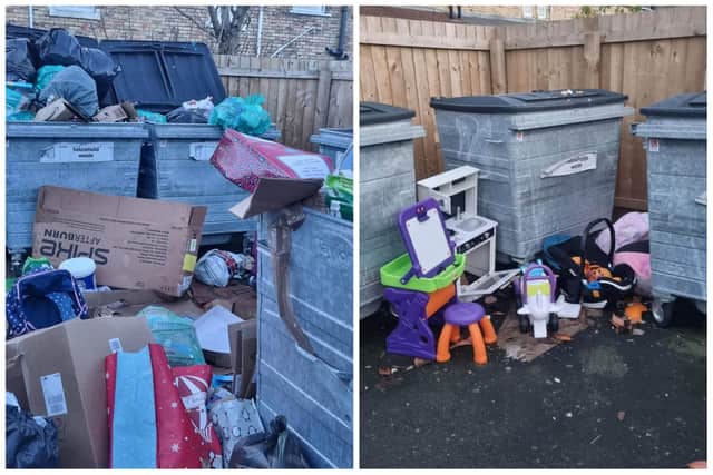 Images showing other enclosures in the area that have been overflowing and resulted in fly tipping have been sent by residents to the council, but they feel their concerns are not being listened to. (Photo by Andrew Hill)