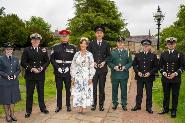 Lord Lieutenant,The Duchess of Northumberland with the medal recipients.