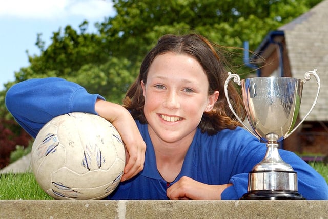 Lucy Bronze with a football trophy in 2004 from her time at Lindisfarne Middle School in Alnwick.