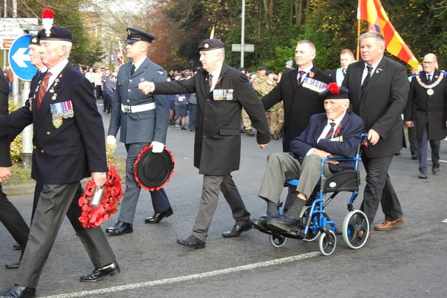 Those who marched to the Cenotaph included veterans.