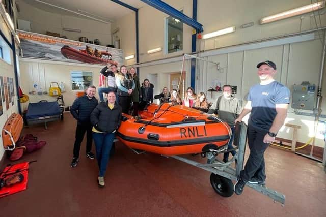 Staff from XLVets at the Blyth lifeboat station with their co-worker and RNLI volunteer Paul Whittle (right).