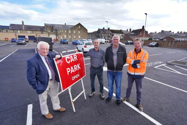 Councillors Jeff Watson, John Riddle, Terry Clark and highways manager John Hunter at the newly-opened car park.