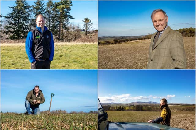 Barley farmers for Ad Gefrin's whisky, pictured clockwise from top left, David Warcup of Letham Hill Farm, Etal; George Farr of Pallinsburn; Cameron Shell of Brandon; and Tom Jackson, growing at Northfield Farm, Lowick.