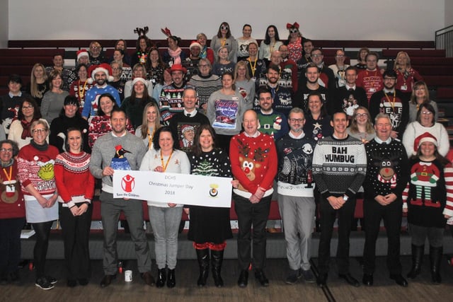 The Duchess Community High School staff in their Christmas jumpers in aid of Save the Children.