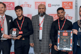 Takeaway of the Year award being presented by Mayor of Swanley Council, Cllr Michael Horwood and Category Manager VEETEE Group Dave Murphy to Green Chillies.