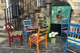 Colourful seating outside The Alnwick Gallery.