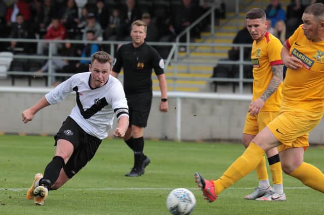 Dean Briggs in his match against Newcastle Benfield in the FA Cup earlier this season. Picture: Keith Saint.