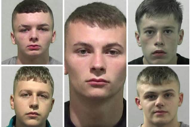 Teenagers sentenced for the killing of Danny Humble. Pictured clockwise, from top left, Bailey Wilson, Alistair Dickson, Kyros Robinson, Owen Soones and Ethan Scott.