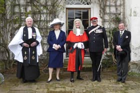 From left, Rev Canon Alan Hughes, The Lady Joicey, His Honour Judge Paul Sloan, The High Sheriff, Colonel Tom Fairfax, Harry Chrisp. Picture by Susan Hughes.