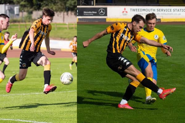 Action from Berwick’s 5-1 home win over Cumbernauld Colts on Saturday. Pictures by Ian Runciman and Alan Bell.