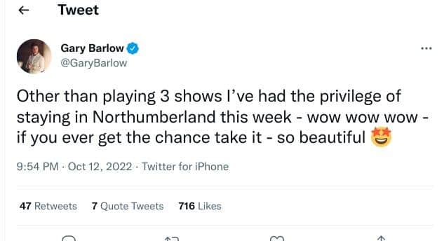Gary Barlow's tweet.