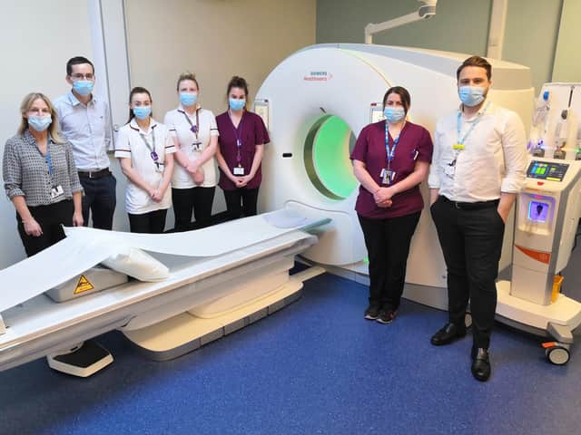 Staff with the new CT scanner at North Tyneside General Hospital.