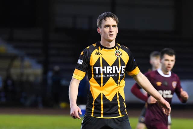 Lewis Barr has signed a contract extension at Berwick Rangers. He was sent off in the defeat against Civil Service Strollers on Saturday. Picture: Ian Runciman