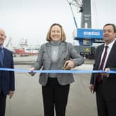 Anne-Marie Trevelyan, who was Secretary of State for Transport until Tuesday, cuts the ribbon at the opening of Port of Blyth's redeveloped terminal.