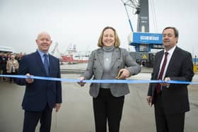 Anne-Marie Trevelyan, who was Secretary of State for Transport until Tuesday, cuts the ribbon at the opening of Port of Blyth's redeveloped terminal.