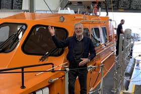 Steve Harley on board Seahouses lifeboat.