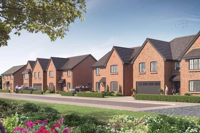 A CGI showing the homes and landscaped spaces being created by Bellway at Meadowcroft