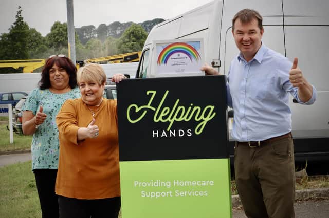 From left Yasmin Ryan and Pam Smith of Helping Hands, with MP Guy Opperman.