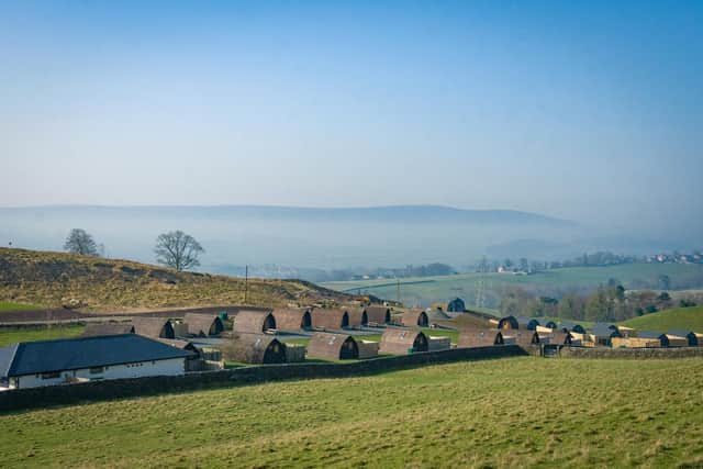 Herding Hill Farm camping and glamping site, looking across to the North Pennines.