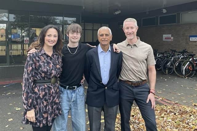 Asif Hasan, second from right, with Seb Hollingsworth, his mum Nadine and dad Ivan.