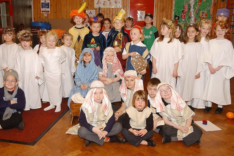 Pupils from St Cuthbert's First School In Amble performing in their Christmas play The Tale Of Two Boys And A Baby in 2004.