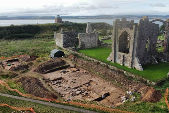The dig site near Lindisfarne Priory.