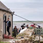 Kenny Doughty and Brenda Blethyn approach the house in Boulmer village used as a location for Series 11 of Vera.