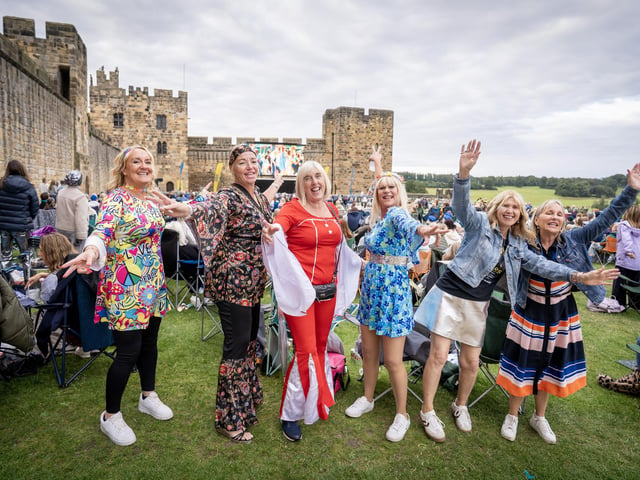 Cinema-goers loving Mamma Mia at Alnwick Castle.