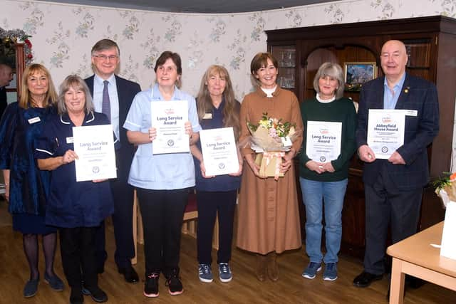 Vee Wilkinson. Carol Phelan, Peter Standfield, Maureen Cook, Debbie Collins, The Duchess of Northumberland, Louise Douglas and Jim Thompson.