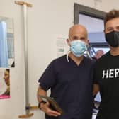 Love Island contestant Brad McClelland with Dr Ben Burville of Coquet Medical Group.
