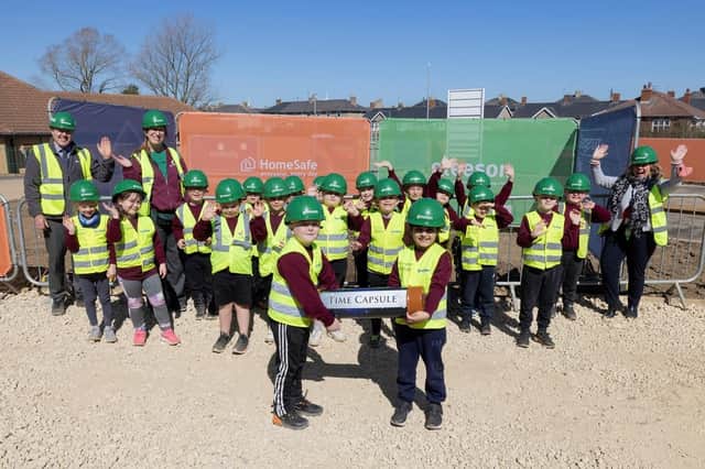 Pupils from Grange View Church of England First School visited the Grangemoor Park development and buried a Covid-19 time capsule.