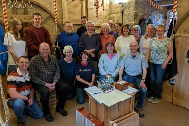 The team of 18 bell ringers during their last rehearsal ringing for the King.