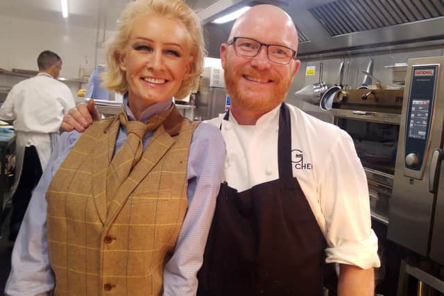 Sarah Carmichael Kingsley at The Plough on the Hill, Allerdean, with chef Gary Maclean.