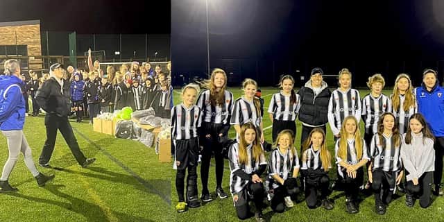 Lucy Bronze on her return to Alnwick Town, when she presented kit to her former club.